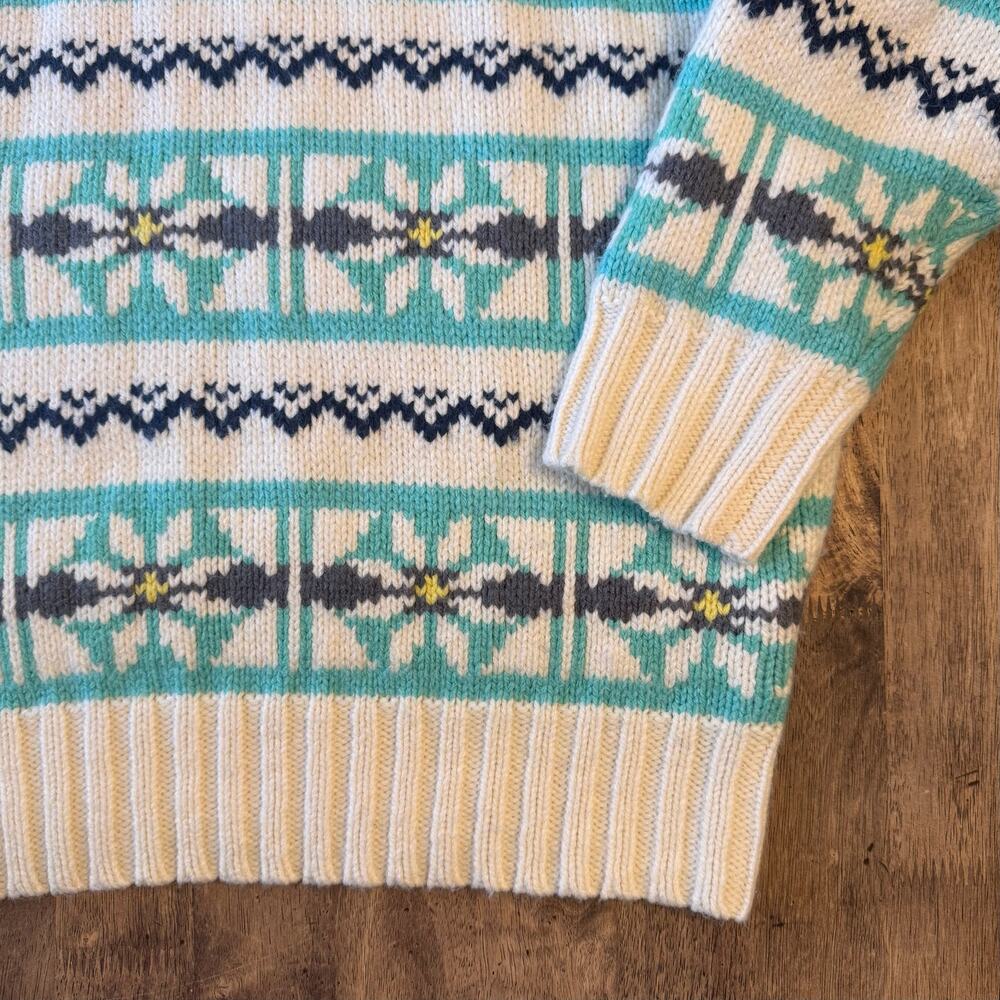 American Eagle Sweater Fair Isle Mock Neck Oversized Heavy Cream Women’s Small - Picture 8 of 9